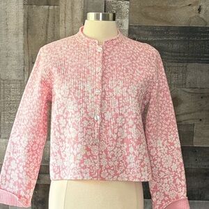 Handmade reversible feminine quilted jacket medium pink floral. Wearable art! M